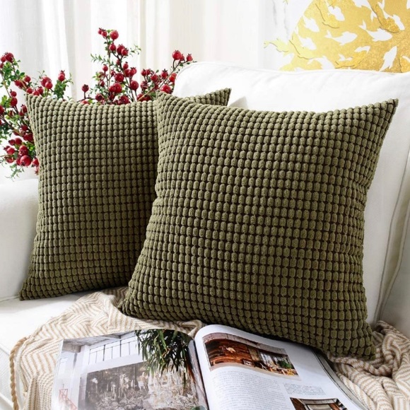 Luxury HomeOlive Green Striped Corduroy Throw Pillow Covers Accent